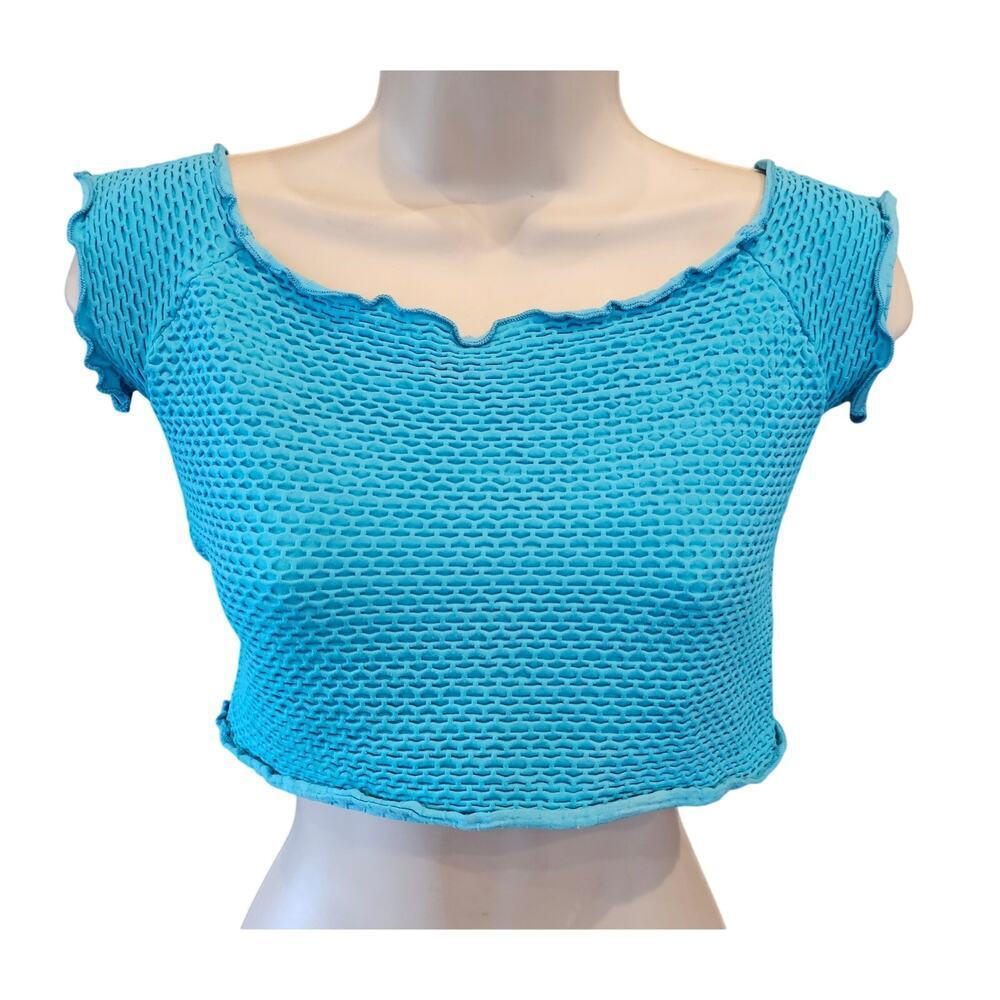 Intimately free people size M Smocked textured blue crop top summer casual